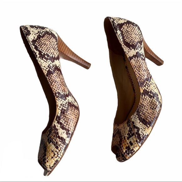 Oscar de la Renta Open Toes Snakeskin Heels Shoes - Picture 3 of 8